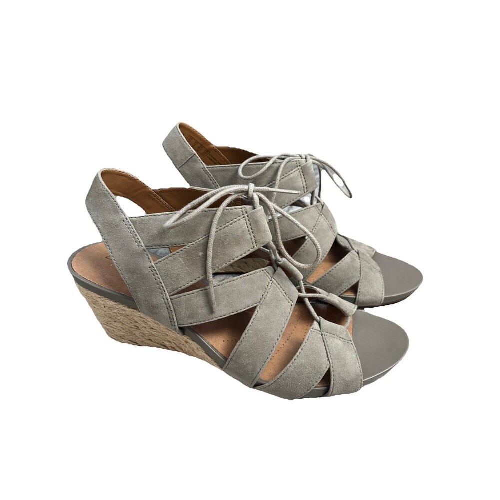 Clarks Women’s Artisan Sage Suede Acina Chester Espadrille Wedge Sandal 10